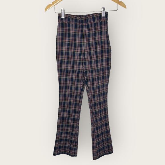 Urban Outfitters Lola Plaid Kick Flare Pant Size 0 Navy Pink Indie Sleeze Grunge - Picture 1 of 8